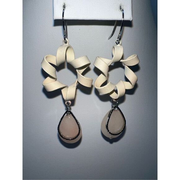 Enameled Coil‎ Hoop and Stone Dangle Earrings - Picture 2 of 6